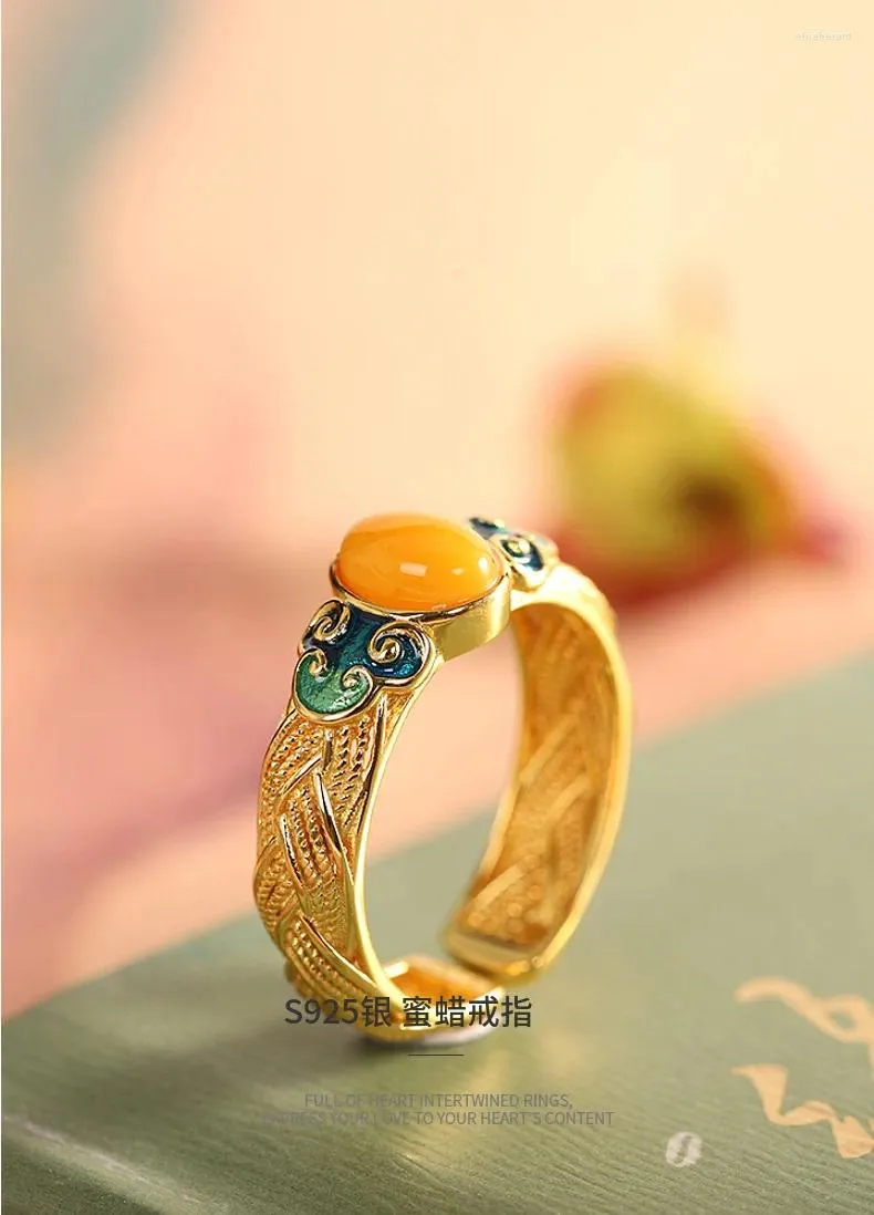 Cluster Rings S925 Sterling Silver Gold Plated Ring With Beeswax
