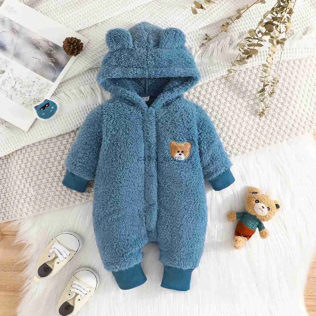 Strampler Neugeborene Babykleidung 1 bis 18 Monate Cartoon niedlicher Bär Onesies für Baby Mädchen Junge Langarm Hoodie Warmer Winter SäuglingsspielanzugL231114