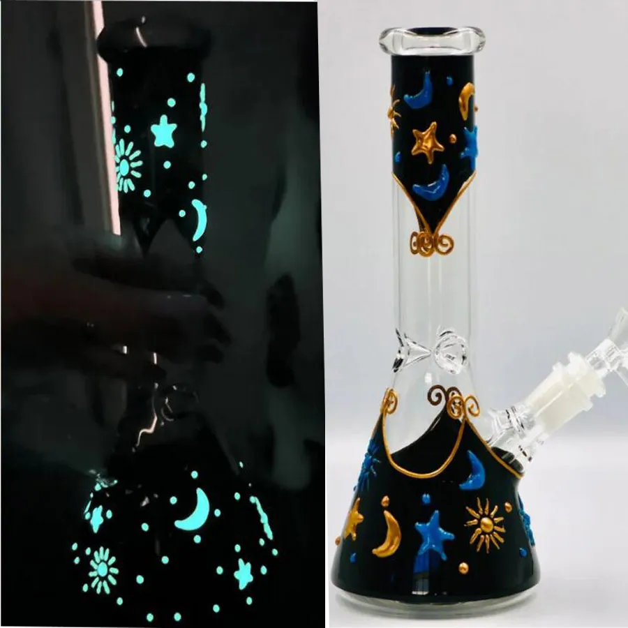 Glow In The Dark Bong Water Pipes Hookahs Heady Glass Dab Rigs Beaker Base Water Bongs Downstem Perc With 14mm Joint