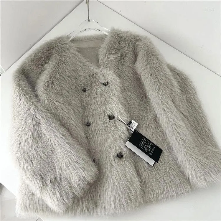 Pele feminina moda y2k casaco peludo feminino fofo quente manga longa outerwear outono inverno jaqueta peluda sem gola b212