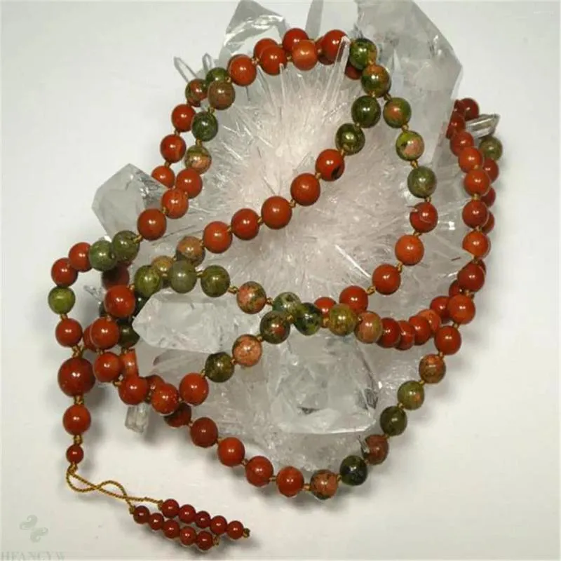 Hängen 6mm naturlig röd jasper ädelsten 108 pärlor mala halsband be chakra reiki helande manschett spiritualitet buddhism handgjord handgjorda