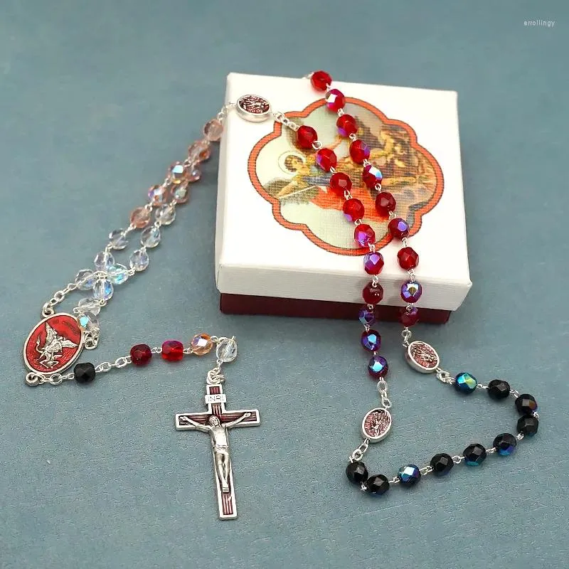 Strand Angel Crystal 5-Ended Rose Rosary St. Michael's 1/2 Religious Jewellery Gifts For Memorial Day Events