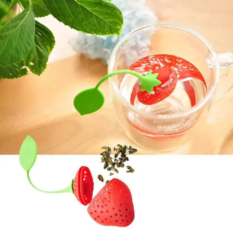 Strawberry Shape Food Grade Silicone Tea Infuser Strainer Filter Silica Gel Tea Bag Tea Filter Teas Tools Cup Hanger