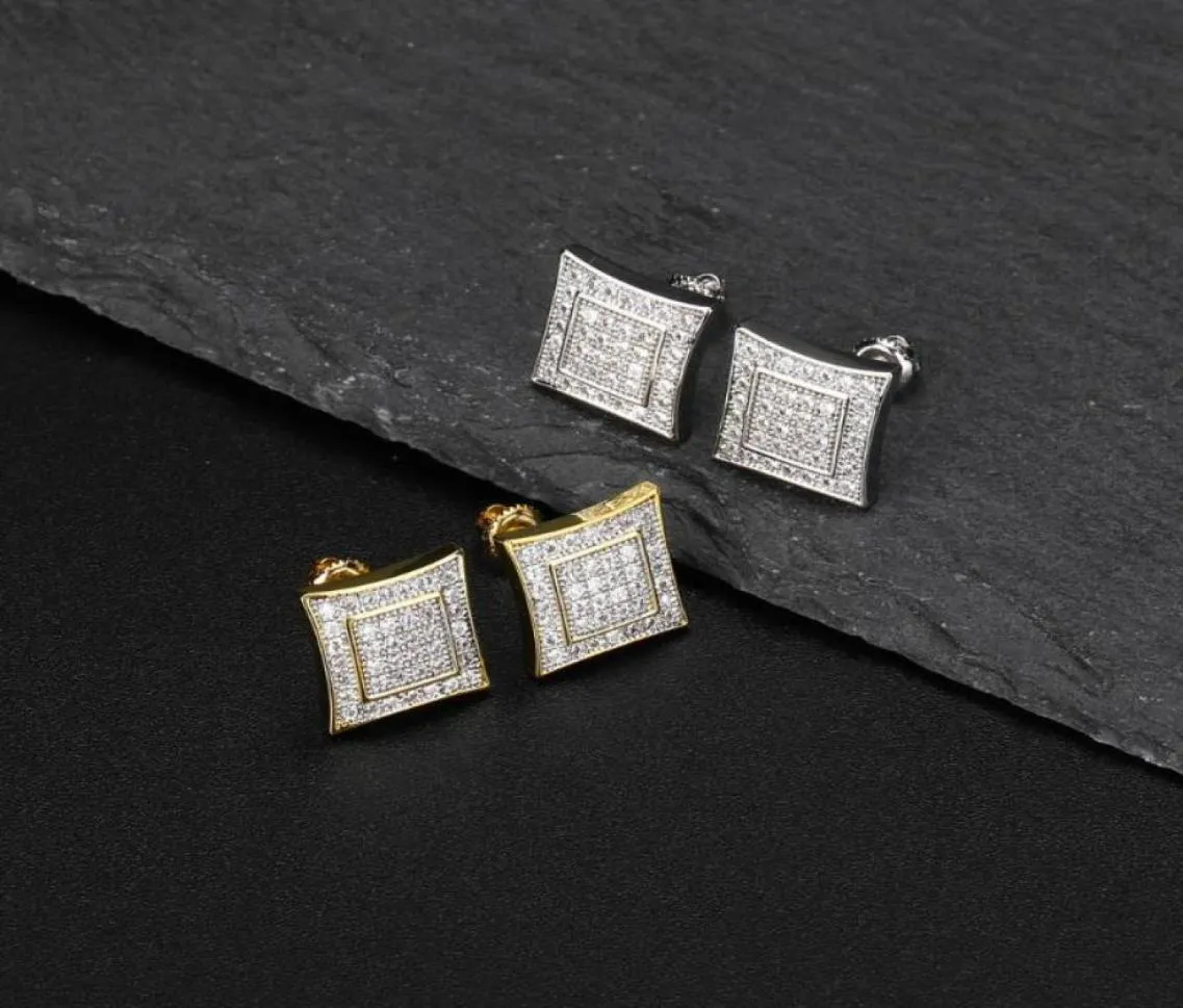 Designer de luxe hommes boucles d'oreilles hip hop bijoux mode homme forme carrée boucle d'oreille femmes oreille anneau hommes diamant boucles d'oreilles zircon earin2399432