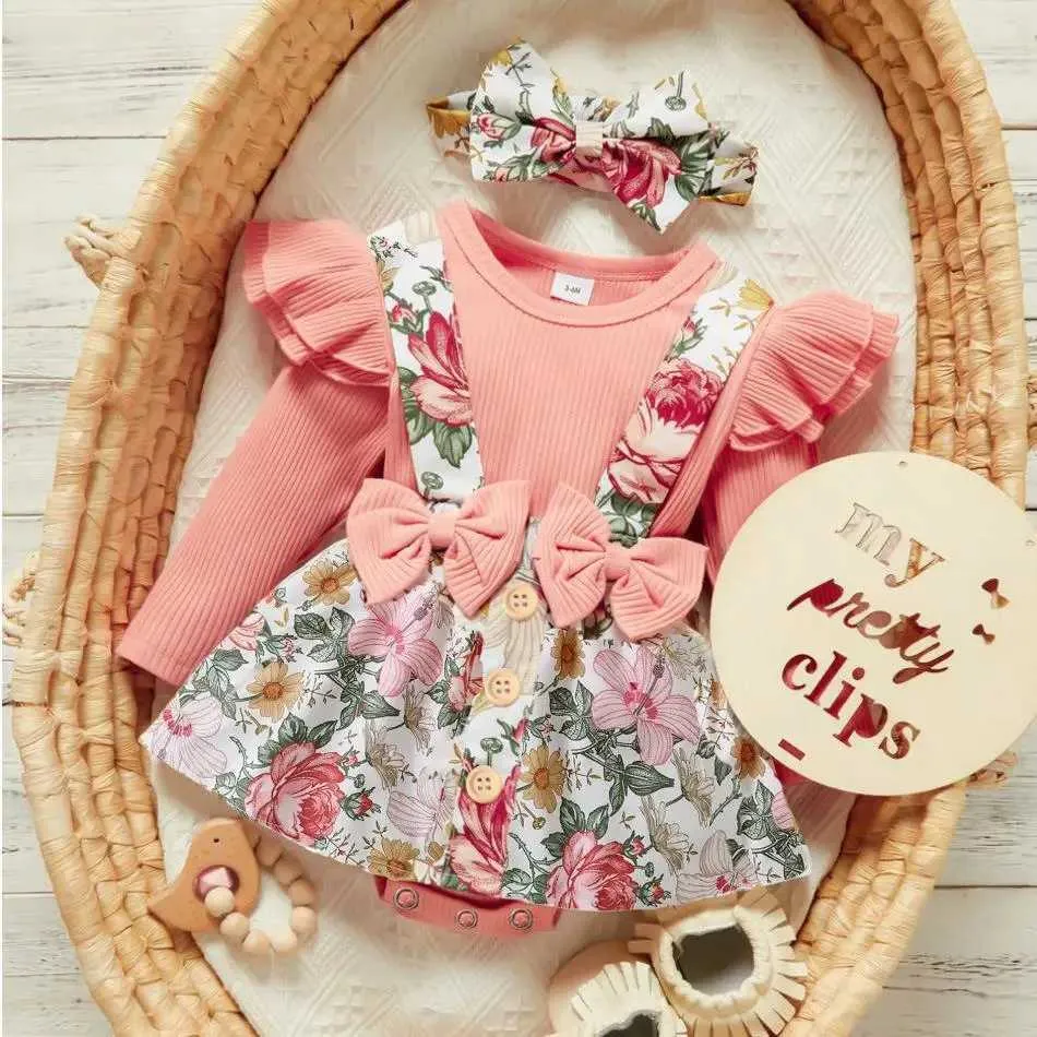 Clothing Sets 3pcs Winter Newborn Baby Girls Clothes Set Long Sleeves Romper Bodysuit Top Skirt 9 12 16 18 24 Months Headband Outfits