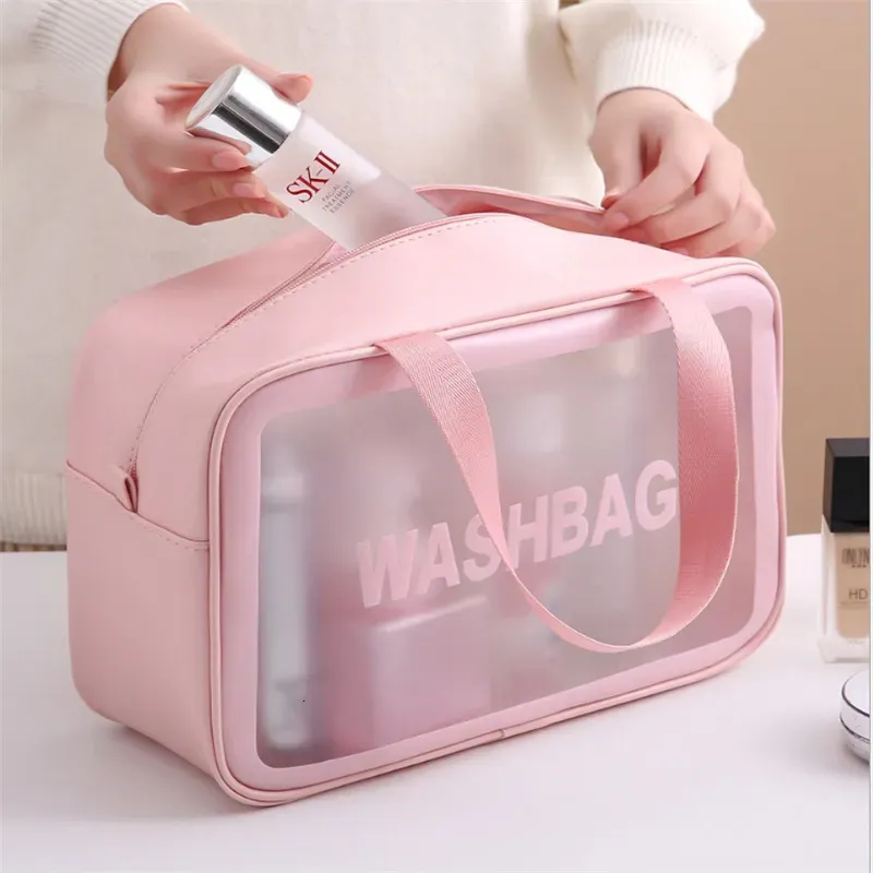 Torby kosmetyczne Etui Women Portable Travel Face Wash Bag Women Transpare Waterproof Makeup Storage Duża pojemność Kosmetyka Organizator Beauty Box 231215