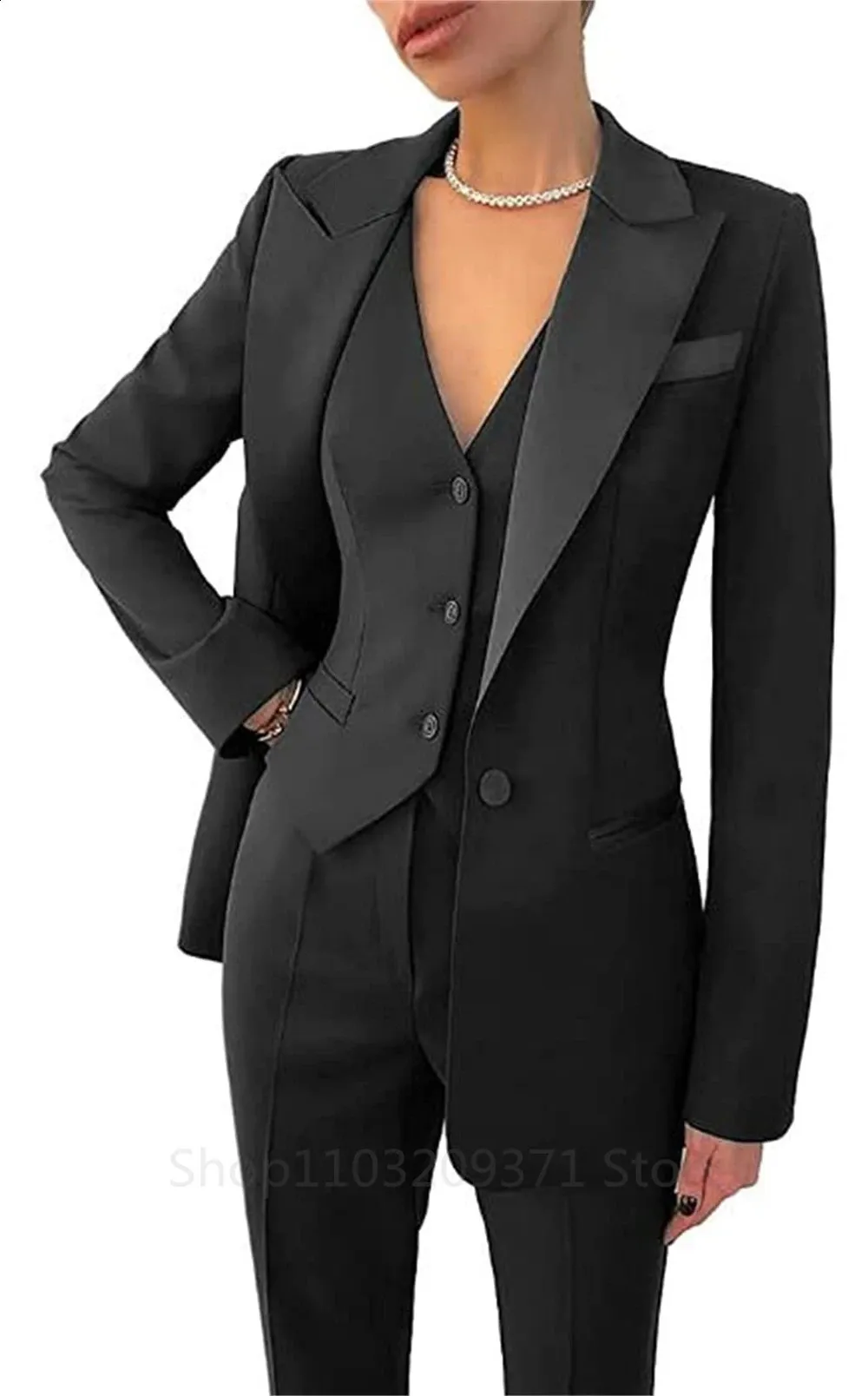 DHgate Womens 3Pcs Plus Size Suit Set Blazers Vest Pants Formal Office Work Tuxedos for Ladies Apparel