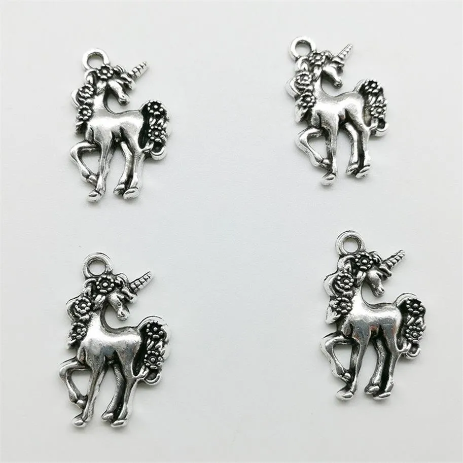 100 Stück Einhorn Pferd Antik Silber Charms Anhänger Schmuck DIY für Halskette Armband Ohrringe Retro Stil 23 14mm260o