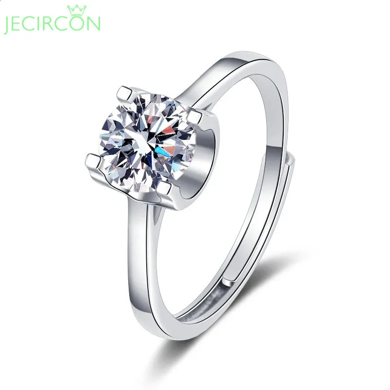 Bröllopsringar Jecircon Live Mouth Design Plain Silver Bull Head Ring D Color 1 Carat 925 Sterling Silver Wedding Engagement Gift 231214