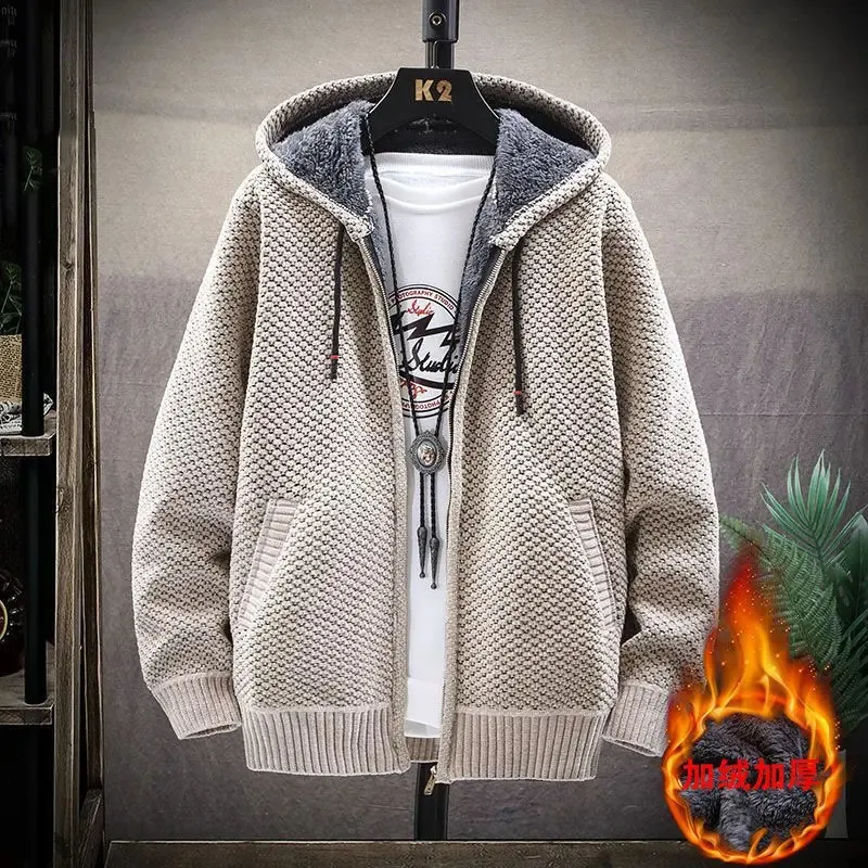 Herrjackor fleece huva jacka män stickad tröja våren och hösten plus sammetjacka Men of the Trend Casual Loose Joker 231215