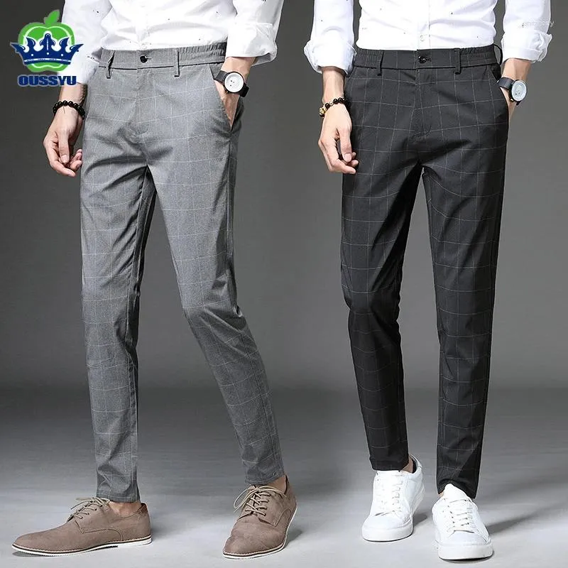 Men's Pants Summer Stretch Stripe Plaid Casual Men High Quality Business Black Grey Straight Work Formal Trousers Male