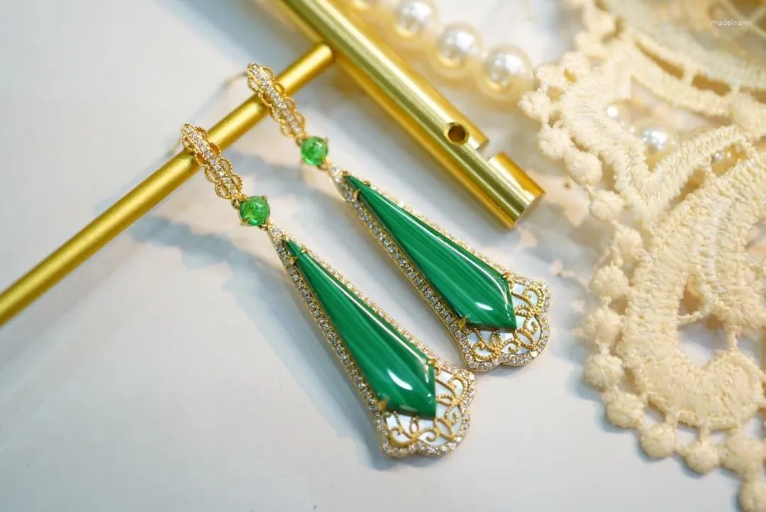 Orecchini a bottone SX in oro massiccio 18 carati verde smeraldo naturale e malachite per regali di compleanno di gioielleria raffinata da donna
