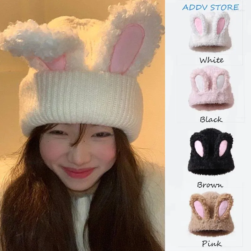 Berets Parent-child Plush Hat Cute Ears - Circle Yarn Children's Girls Fall And Winter Thickened Warm