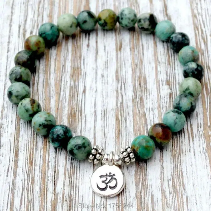 Strand SN1035 Äkta afrikansk turkosa handled mala pärlor chakra armband yoga buddhistiska bön helande smycken