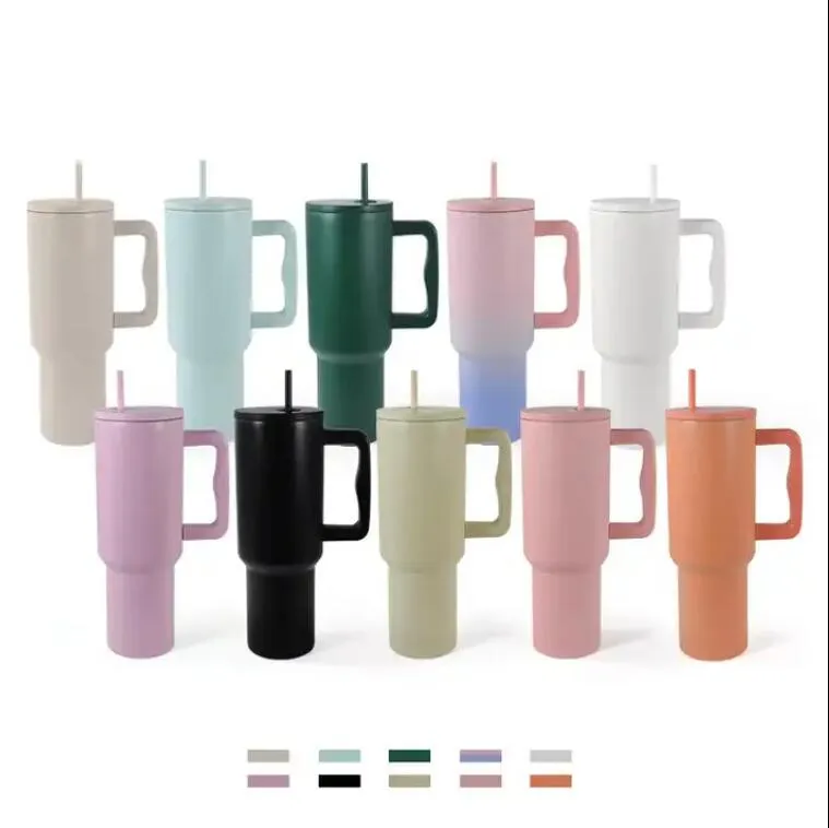 40oz tumbler with handle Matte blank travel cup sports bottle tumblers with colorful straw and lids