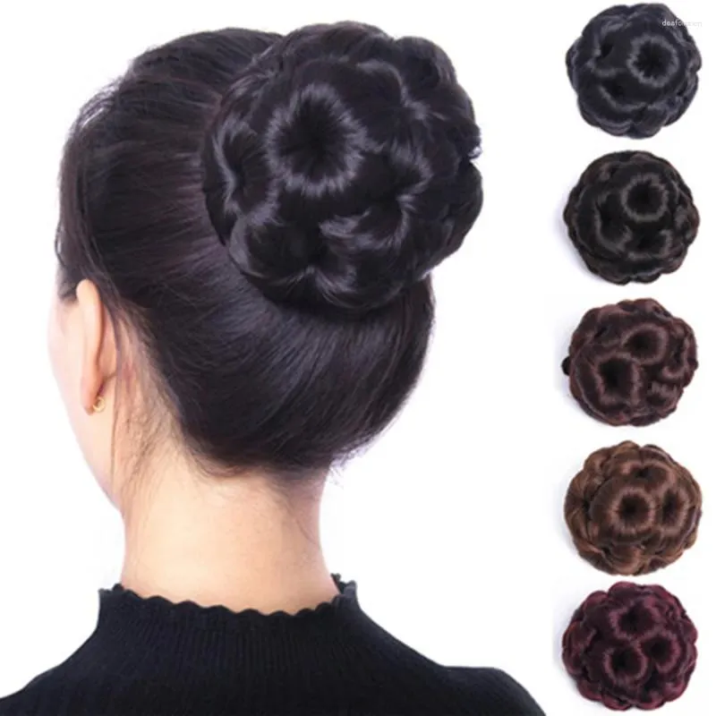 Copricapo Capelli sintetici Chignon Palline di fiori Testa Artiglio Clip Estensione di bellezza soffice Modellatori per sposa ad alta temperatura