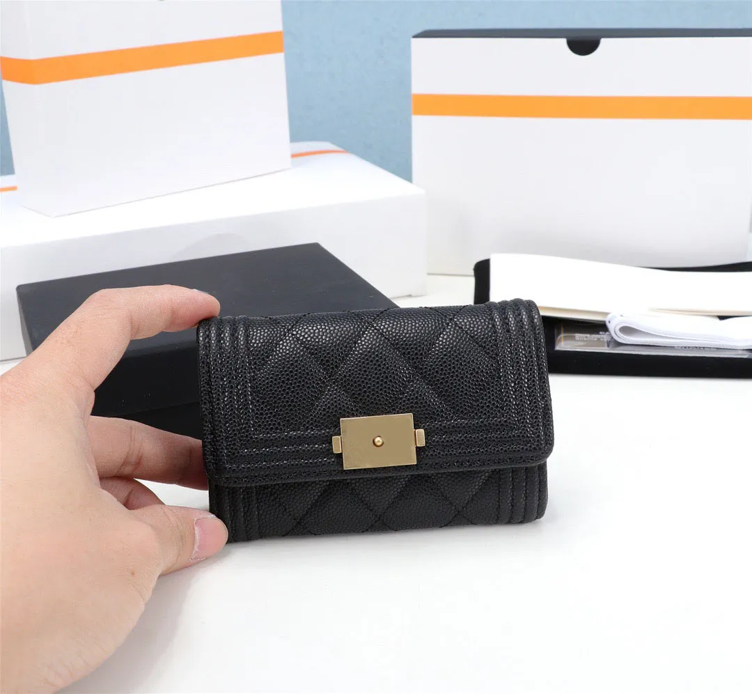 10a Designer Wallet Caviar CC Wallet Purse Purse Dames Lederen Wallets Coin Purse Credit Card Slot Mini Skinny Black Card Top Zip Coin Pouch met ID Holde 017