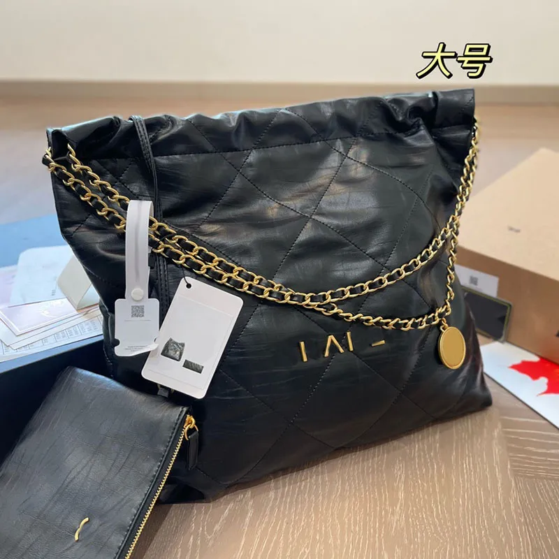 30/34cm Women Designer 22 Garbage Bag Special Leather with Coin Charm Diamond Gold Letters Metal Hardware Matelasse Chain Large Capacity Shoulder Handbag Purse