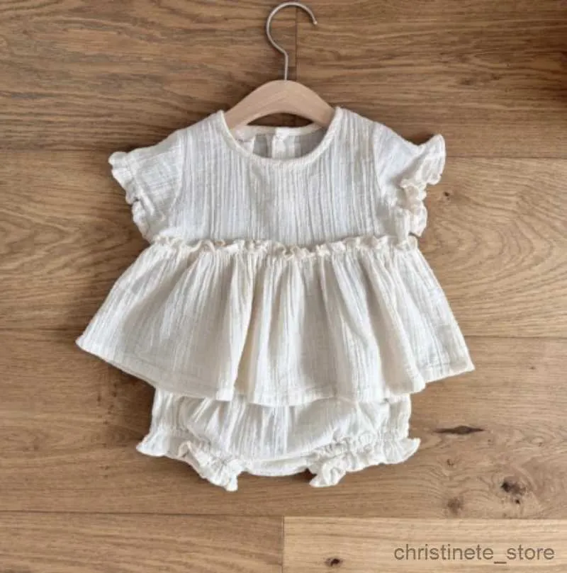 Ensembles de vêtements 6780 Ensemble de vêtements pour bébé 2023 été nouveau costume de fille en coton et lin chemise + short Pp costume deux pièces confortable pour enfant en bas âge R231215