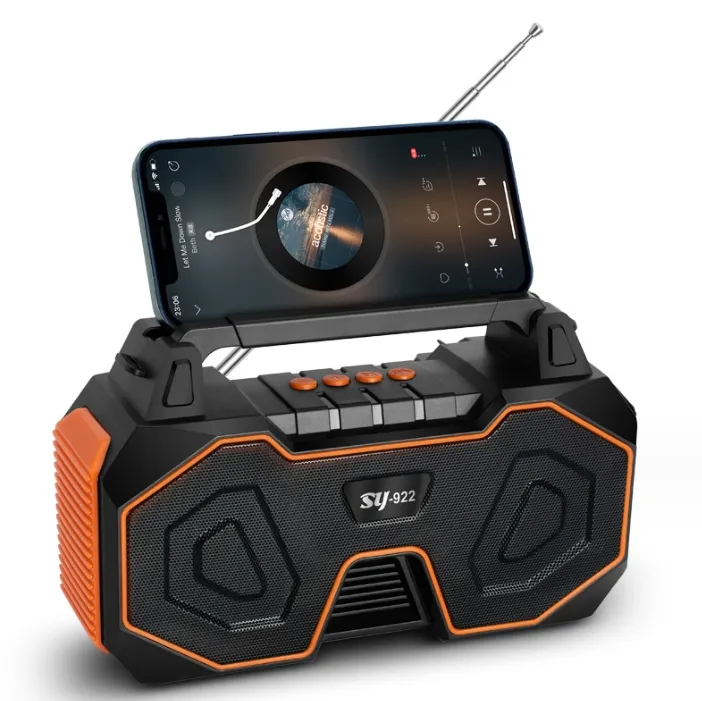 Esporte ao ar livre portátil solar recarregável alto-falante bluetooth rádio fm alto-falante sem fio suporte do telefone móvel