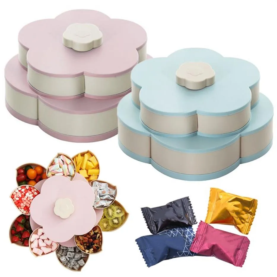 New Enjoy Life-Bloom Snack Box Flower Design Candy Food Snack Trays Petal Flower Rotating Box Candy Dried Fruit Xmas Party Case LJ222k