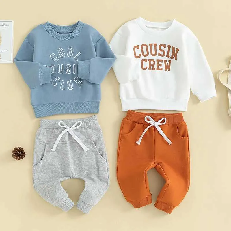 Conjuntos de roupas primavera outono bebê menino conjunto carta impressão moletom calças 2 pçs/set ternos algodão crianças roupas da criança agasalhos