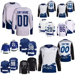 Hockey Team 21 Brayden Point Jersey Reverse 91 Steven Stamkos 38 Brandon Hagel 98 Mikhail Sergachev 77 Victor Hedman 20 Nicholas Paul 86 Nikita Kucherov Kids Lady Man