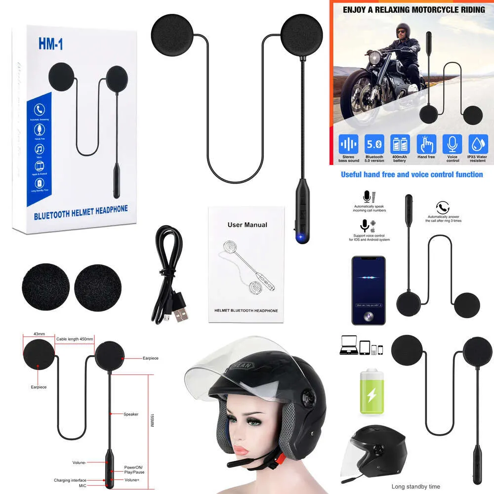 Bilelektronik Bluetooth 5.0 Moto Helmet Headset Wireless Handsfree Stereo Earphone Motorcykel Hjälm Hörlurar MP3 Högtalare Mic Voice Control