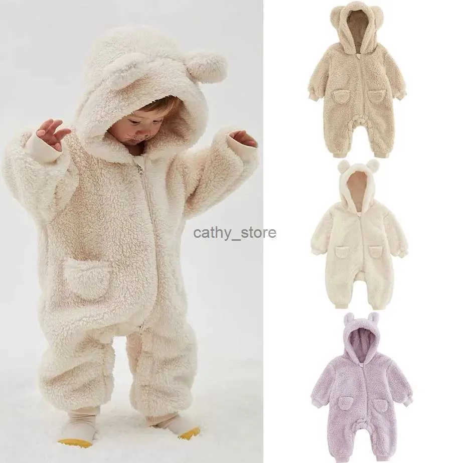 Rompers 0-2Y Newborn Baby Rompers Autumn Warm Fleece Baby Boys Costume Baby Girls Clothing Overall Baby Outwear JumpsuitsL231114