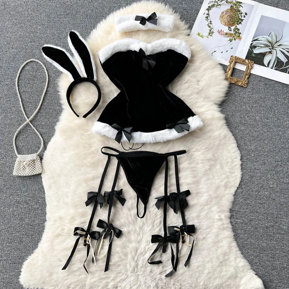 Sexy Set Singrainy Cosplay Rabbit Maid Nightwear Halter Splice Fur Bow  Lingerie Combination Christmas Erotic Pornographic Underwear 231215 From  9,52 € | DHgate