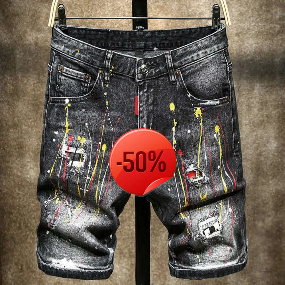 Kerstkorting ~ 50 korting ~ Jeans Jean kort voor heren heren Uomo knie heren designer broek luxe gescheurd dames paars.