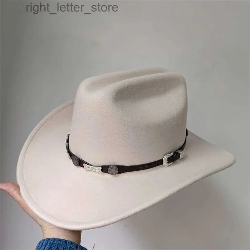 Wide Brim Hats Bucket Hats New Cowboy Hat Men's Gentlemen's Women's Jazz Cowboy Hat with Leather Wide Brim Cloche Church Sombrero Hombre Hat YQ231215