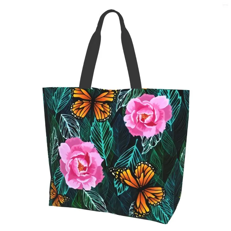 ショッピングバッグ旅行通勤トートバッグの花と蝶の女性用プールビーチ