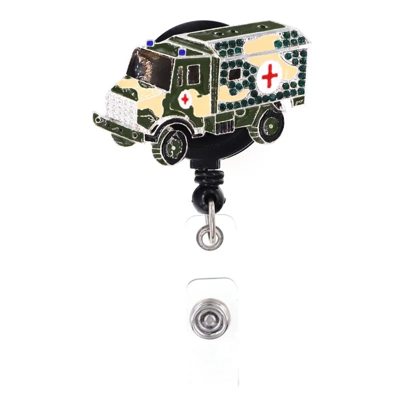 Cute Key Rings Green CarBus Rhinestone Retractable Medical ID Badge Holder Yoyo Pull Reel Doctors ID Name Card for Gift8246319