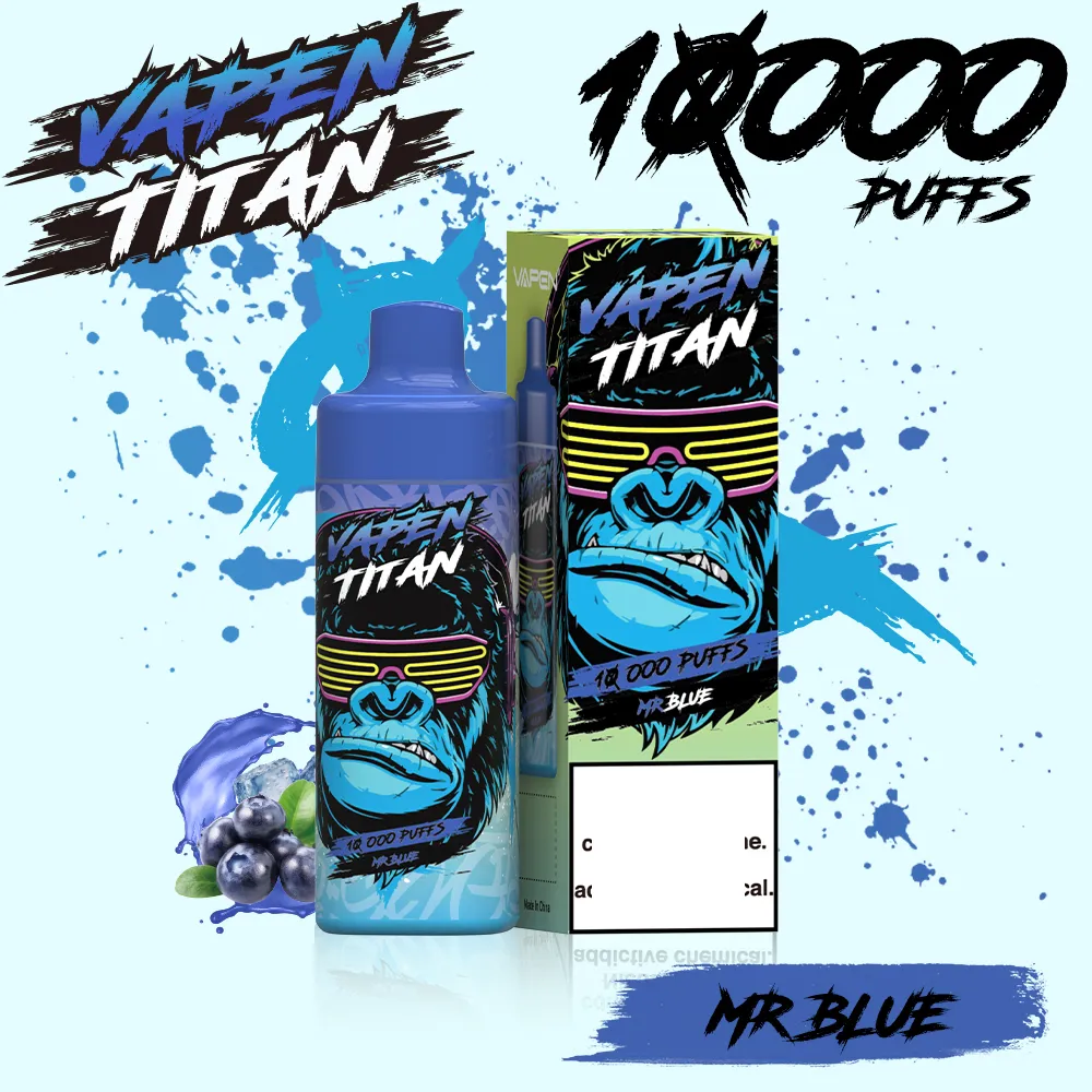 Autêntico VAPEN TITAN 10000 Puffs 10k Vape descartável Razz BAR Recarregado e cigarro 650mAh vs 12000 Puffs Controle de fluxo de ar recarregável Dual Mesh Coil Vapes