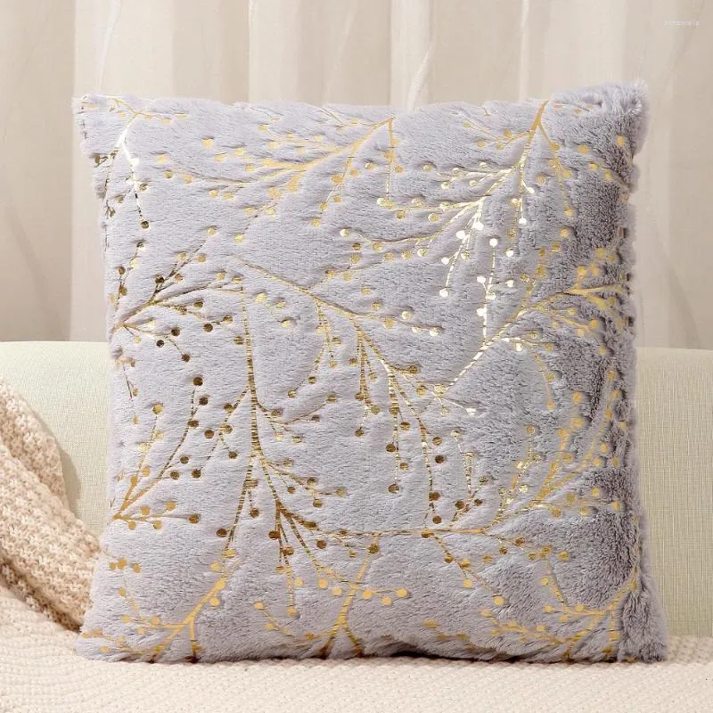 Pillow Cover Grey Livingroom Decor Fur For Decorative Soft 45x45cm Gold Pillowcase White Plush Sofa Printing