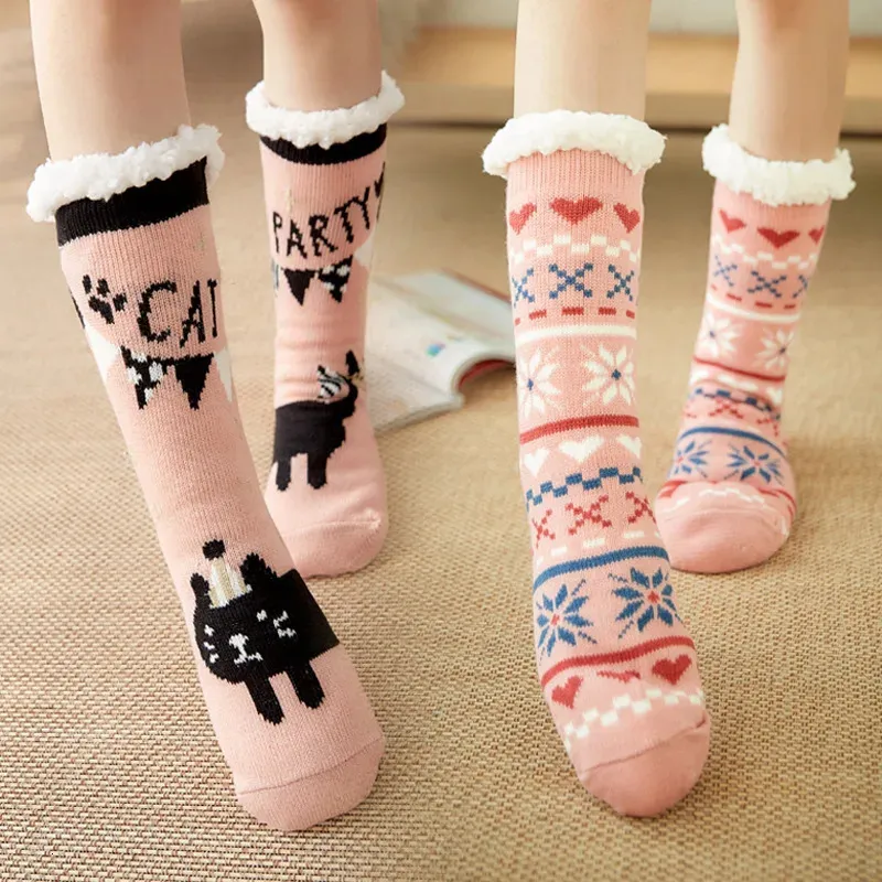 Socks Hosiery Christmas Socks Women Autumn And Winter Mid-Calf Room Socks Warm Home Sleep Slippers Foot Sock Fleece Thickened Carpet Socks 231215