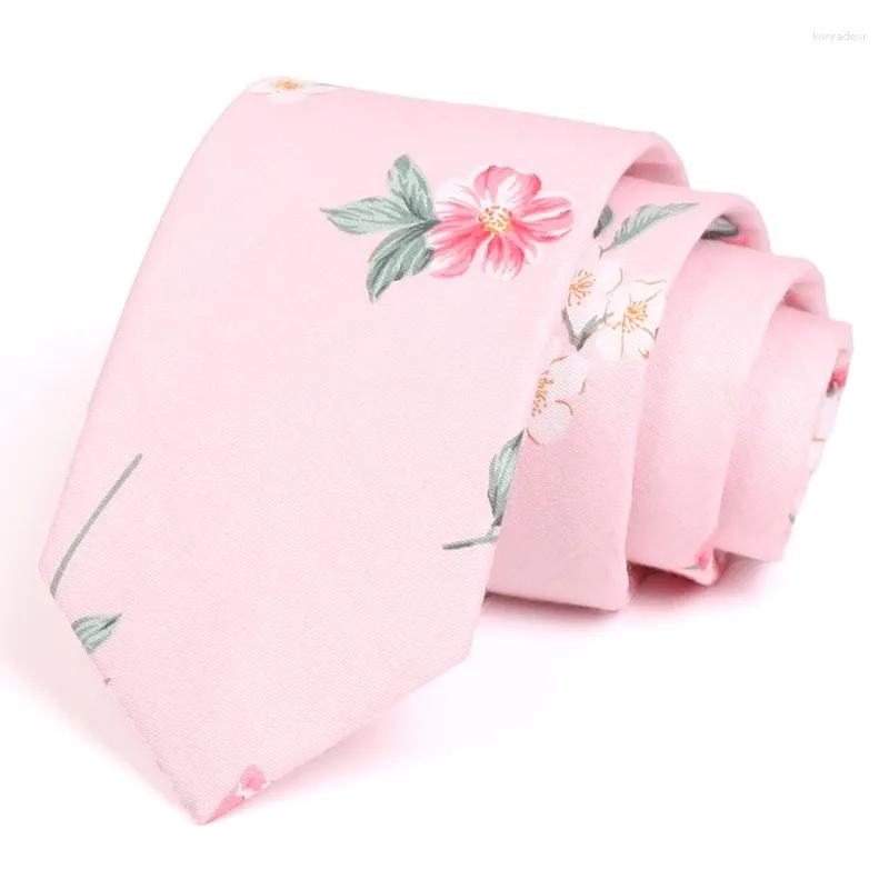 Cravates d'arc 7cm rose haute qualité imprimé floral coton cravate mode cou formel pour hommes costume d'affaires travail cravate fête de mariage