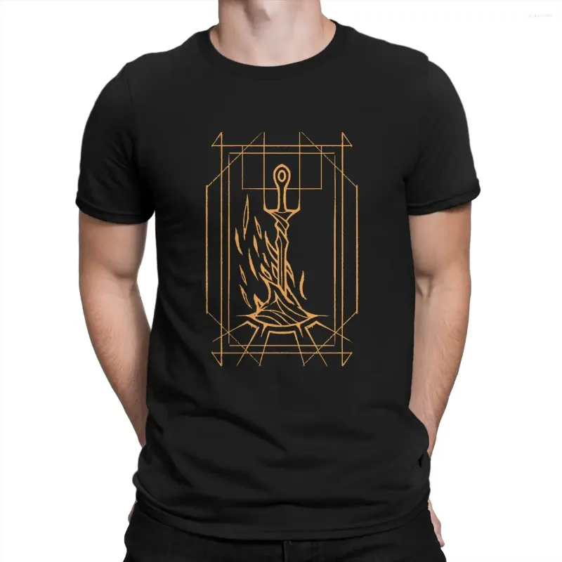 Camiseta masculina camiseta minimalista fogueira vintage algodão camiseta manga curta dark souls tripulação pescoço roupas adulto