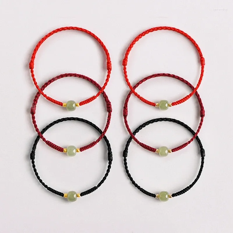 Браслеты-подвески, 1 шт., натуральный нефритовый браслет из красной веревки в китайском стиле для женщин, ручная веревка, свежие и милые аксессуары