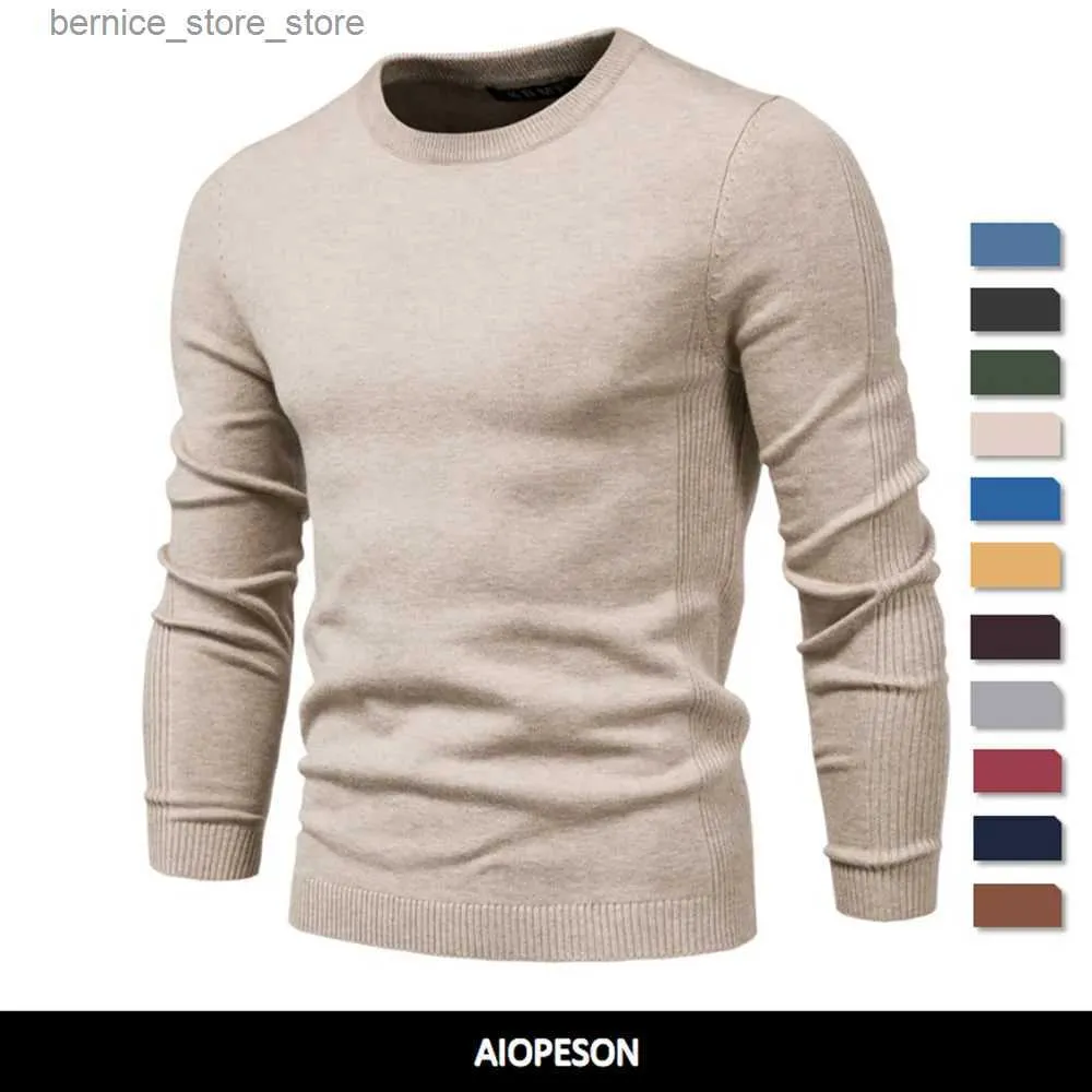 Polos pour hommes 2021 Nouveau hiver épaisseur pull hommes o-cou couleur unie à manches longues chaud mince pulls hommes pull pour hommes pull mâle vêtements Q231215