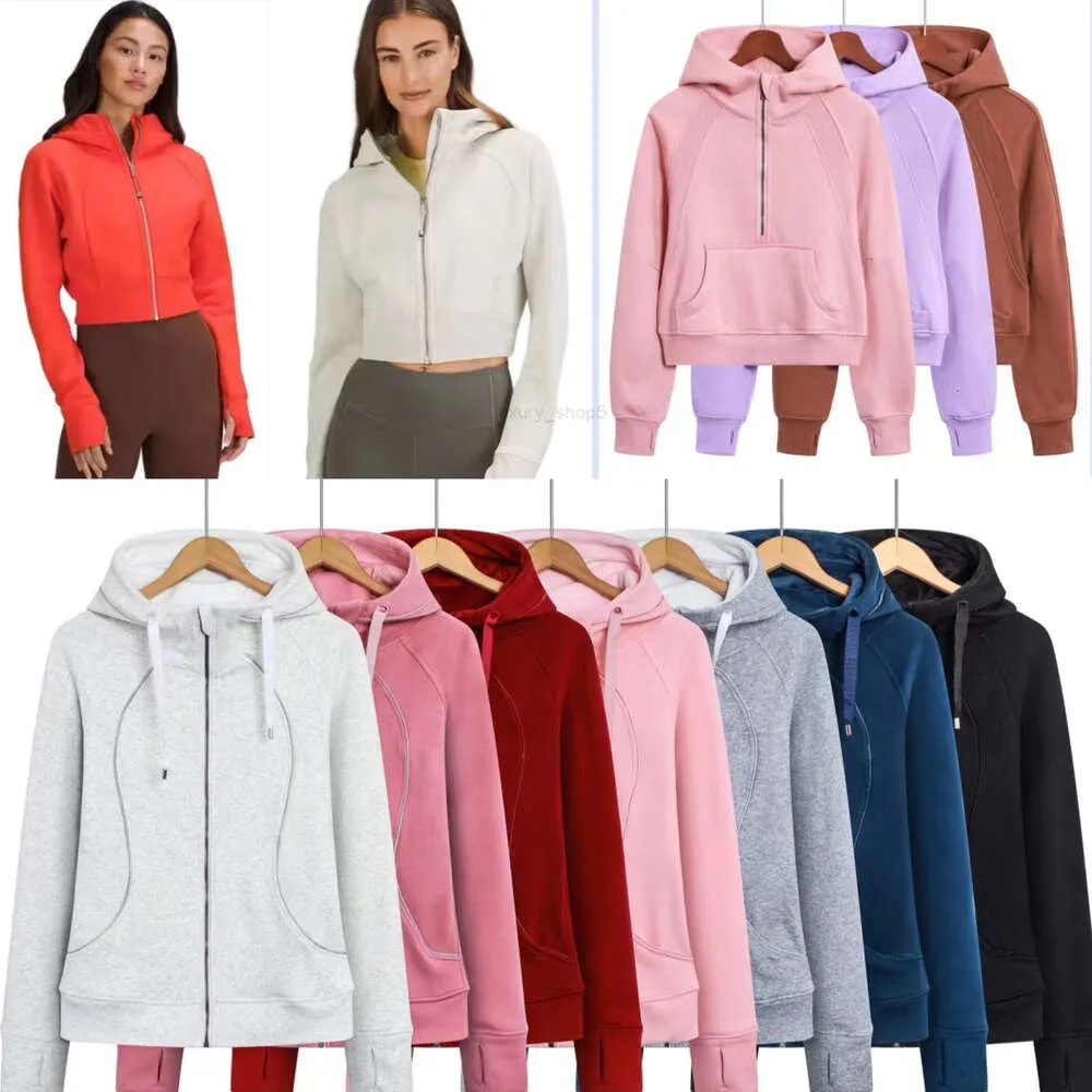 lu womens jacket hoodies scuba Womens Jackets Autumn Winter Fleece Hoodie with Pocket Loose Half-Zip Full zip sweatshirts womens jacket