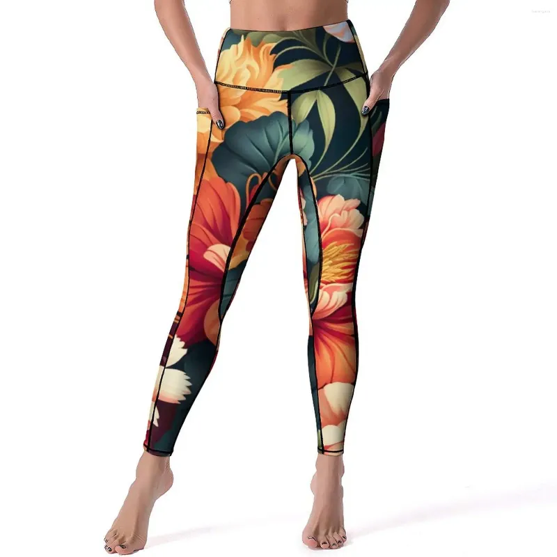 Kvinnors leggings blommor tryck sexig livlig blomma hög midja yogapyxor söta stretch leggins kvinnliga mönster gym sportstyster