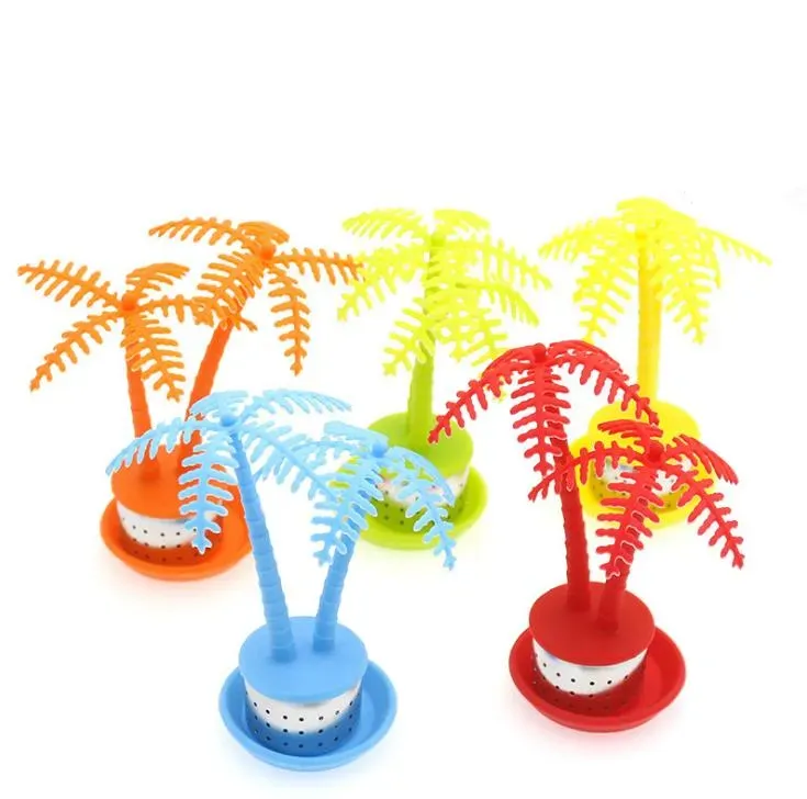 Silicone Tea Strainer Coconut Tree Leaf Tea Infuser Filter Teapot For Loose Filter Tools Kitchen Tool Gifts DHL Free Shipping