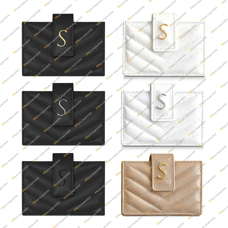Senhoras designer de moda luxo caviar matelass cartão de visita titular grão de poudre carteiras de couro em relevo moeda bolsa chave qualidade superior 607907
