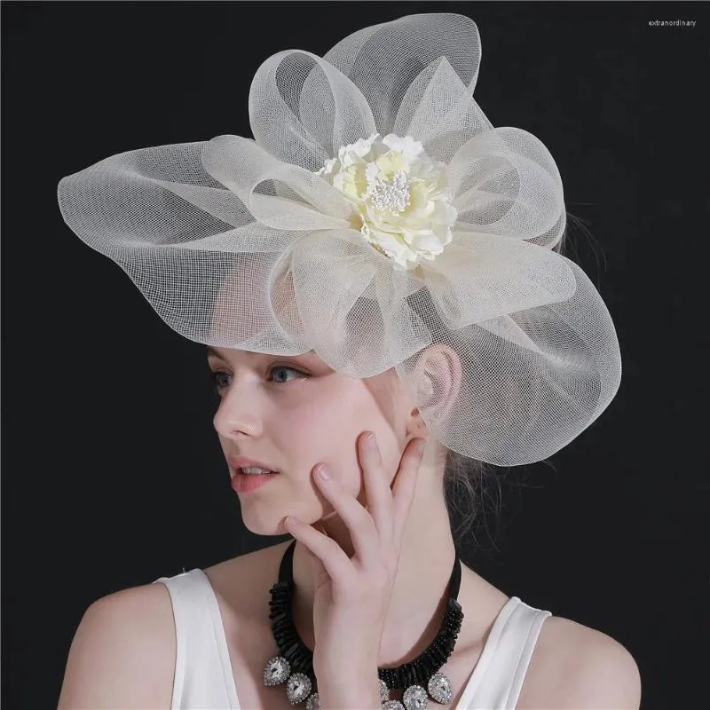 Sposa Matrimonio Mesh Chapeau Clip Donne Wedding Fascinator Tornante Party Fascinat Filato Fiore Perni per capelli Accessori per cappelli