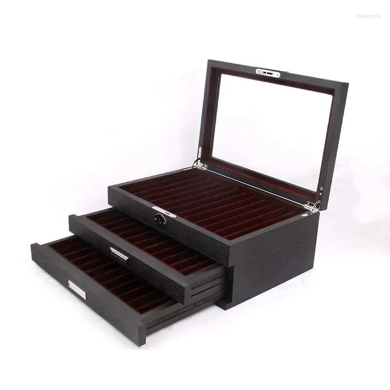 Houten pennendisplaydoos 12 23 34 Organizer Case Opbergfonteincollector met glazen venster