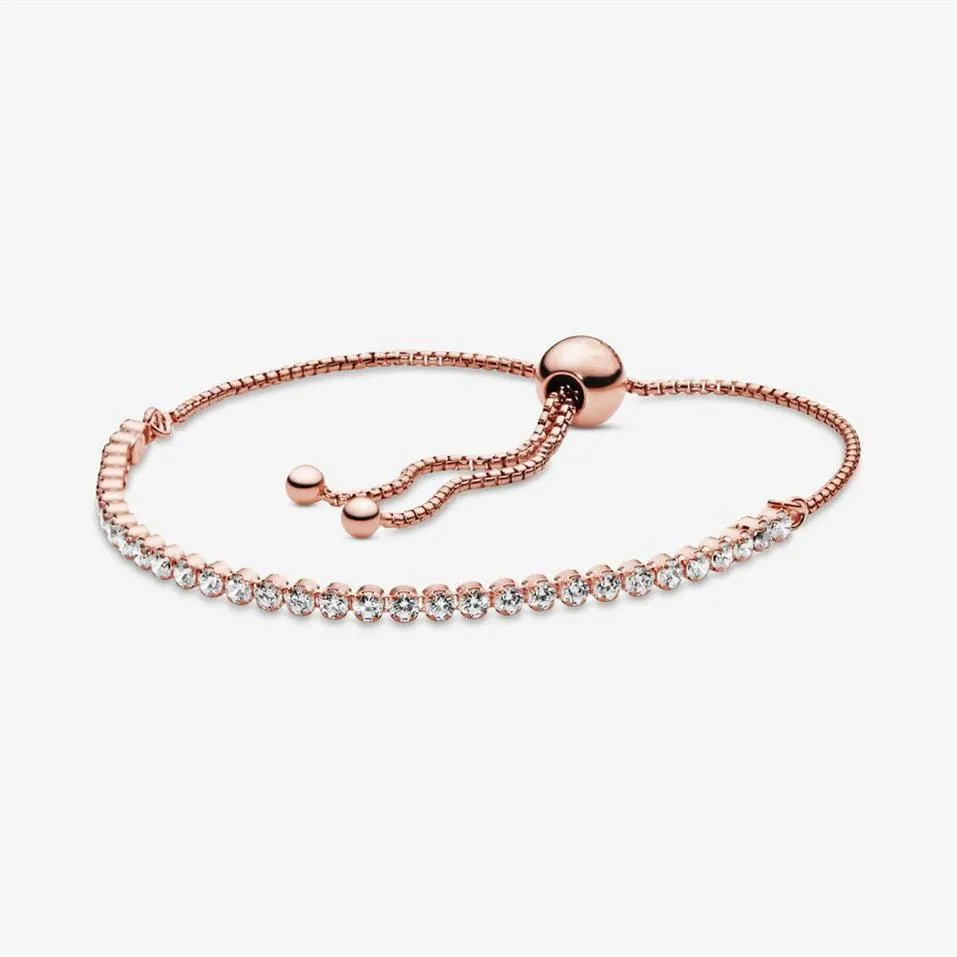 100% espumante slider tênis link pulseiras ouro rosa 925 prata esterlina ajustável zircônia cúbica pulseira moda feminina wedding286u