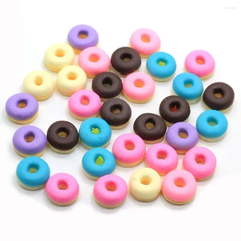 Dekorativa blommor 50/100 söt flatback godis donut docka mat låtsas spela dollhouse tillbehör miniatyr hem hantverk dekor tårta barn