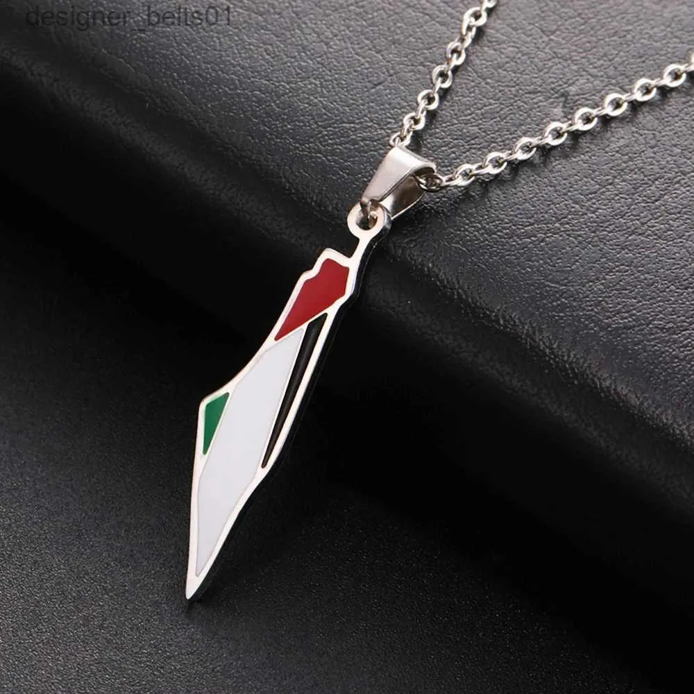 Naszyjniki wisiorek My She Palestine M Flag Flag Naszyjnik dla kobiet mężczyzn stal nierdzewna M Geogrhy Naszyjnik Choker Biżuteria Hurtowca 231215